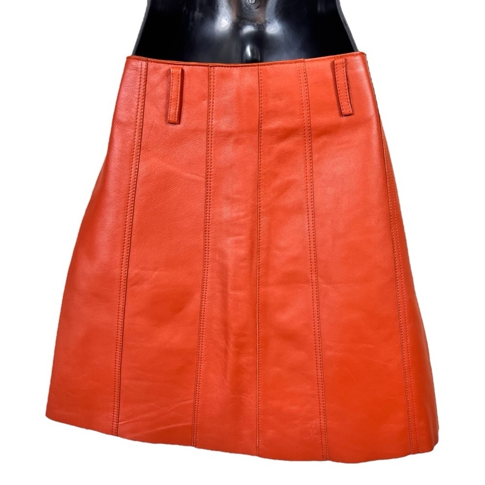 Sandro Aubin Seamed Leather Mini Skirt In Caramel - Picture 15 of 16